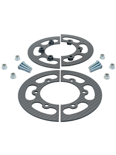 Front View of a Carbon Fiber Lightweight Mini Sprocket Guard with Metric Hardware and Aluminum Inserts.
