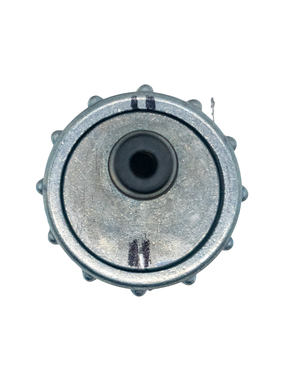 Top of an LO206 Machined Carburetor Top Cap Standing Up.