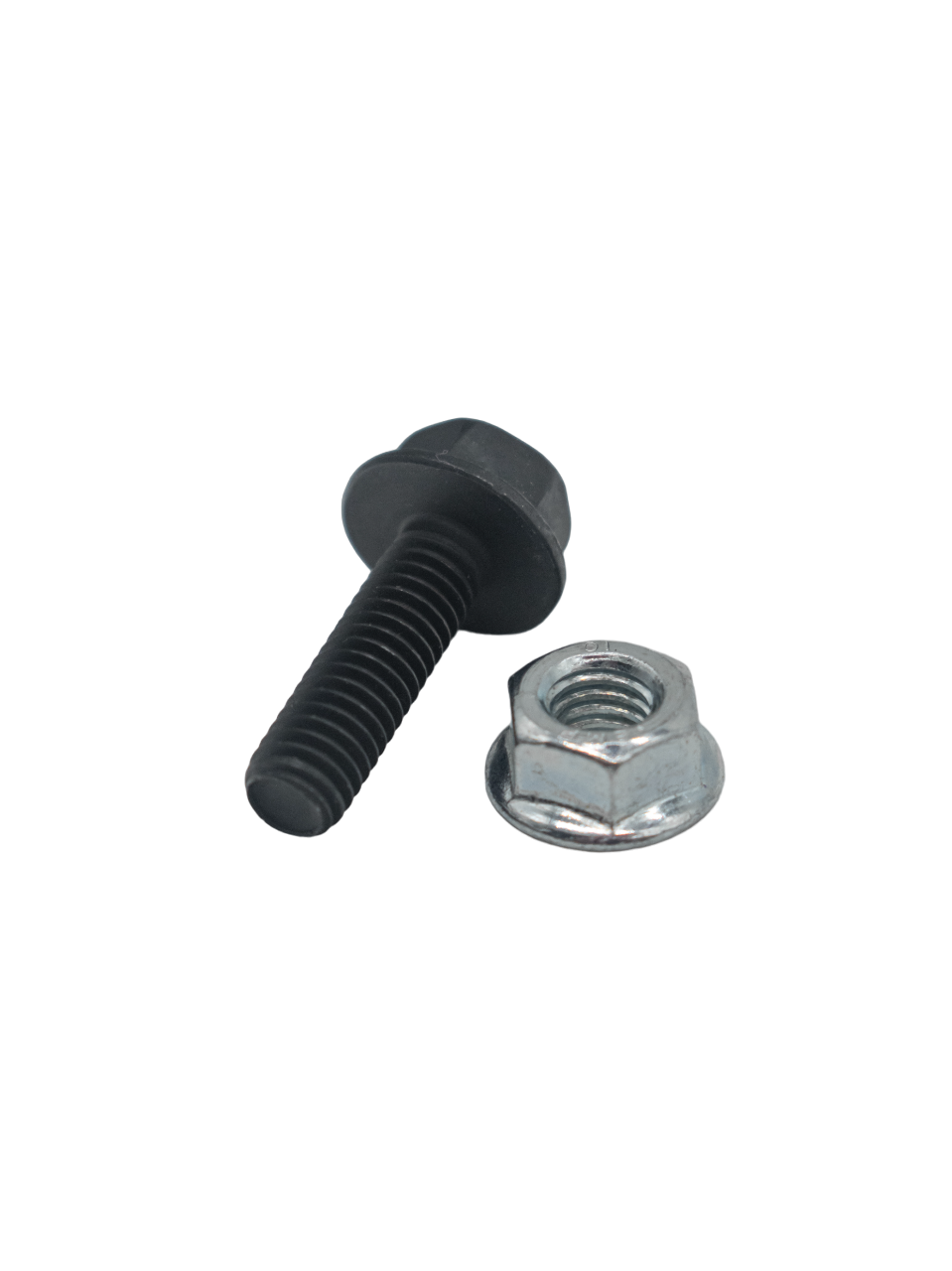 Low Angled Right View of the M6x1.0 LO206 Carburetor Nut and Flanged Bolt Kit.