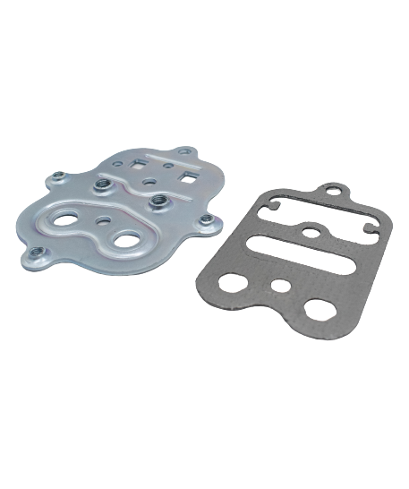 Low Back Right View of an LO206 Cylinder Head Plate and Gasket.