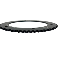 Black metal ring gear on a white background