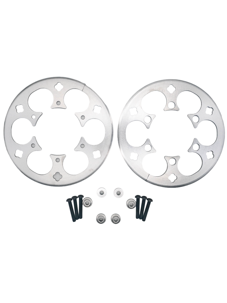 Top View of a Rocket Sprocket Aluminum Mini Sprocket Guide Guard with Mounting Hardware.