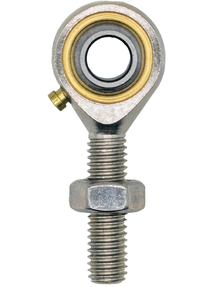 Top Down View of an 8mm Tie Rod End with Jam Nut Attached.