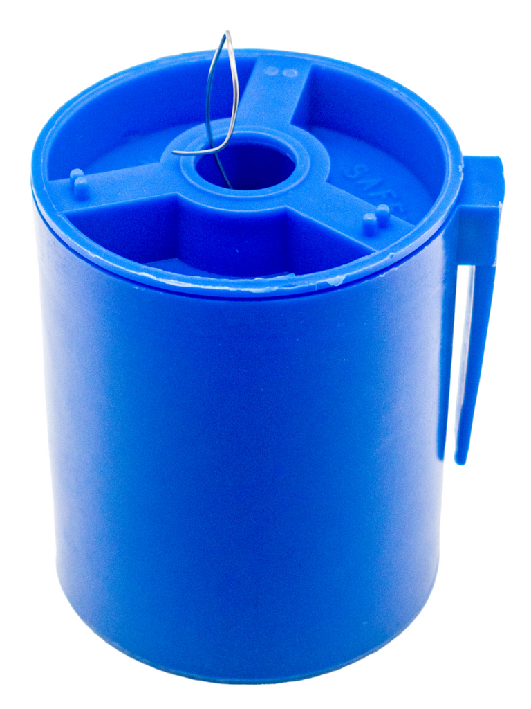 Blue Container with Safety Wire in It.