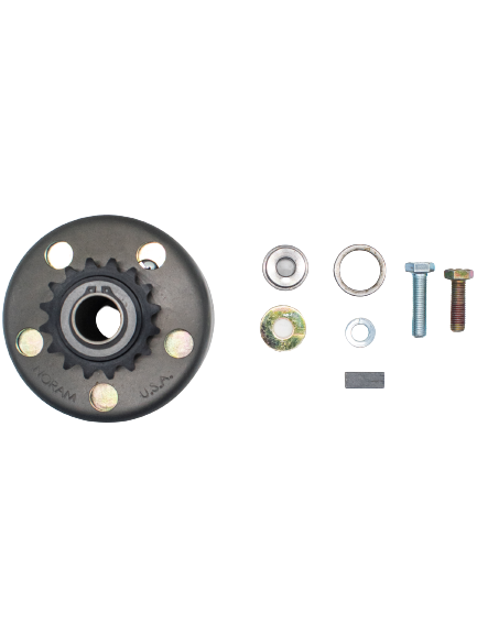 Top Down View of a Noram Premier Stinger Clutch with Stamped, Key, and Mounting Hardware.