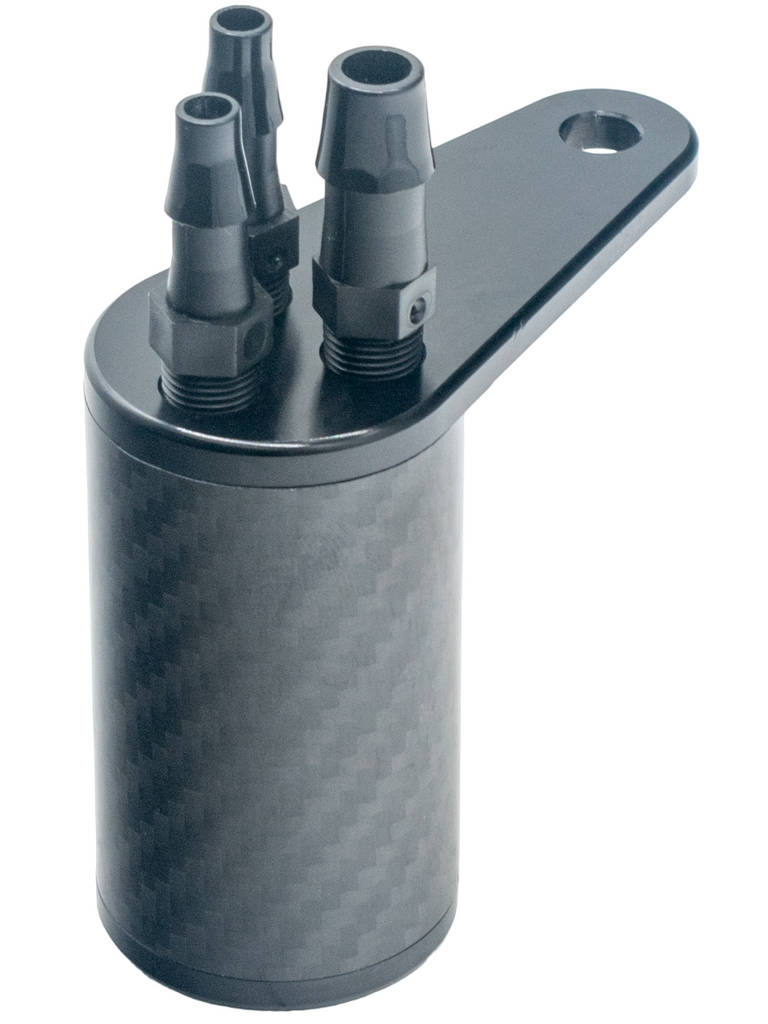 High Right Angled Top View of the Black LO206 Carbon Fiber Lightweight Catch Can.