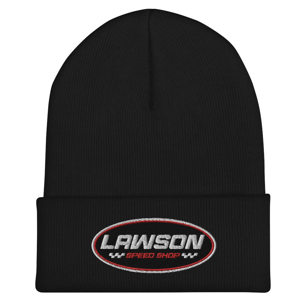 Cuffed Beanie with Lawson Speed Shop Logo Embroidered on It.