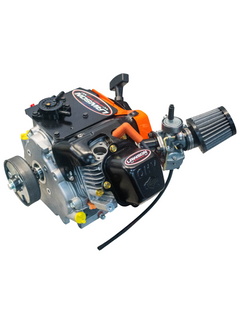 Top Back Left Side View of a Lawson Speed Shop Built LO206 Kid Kart Engine with a Lawson Speed Shop Sticker on It.