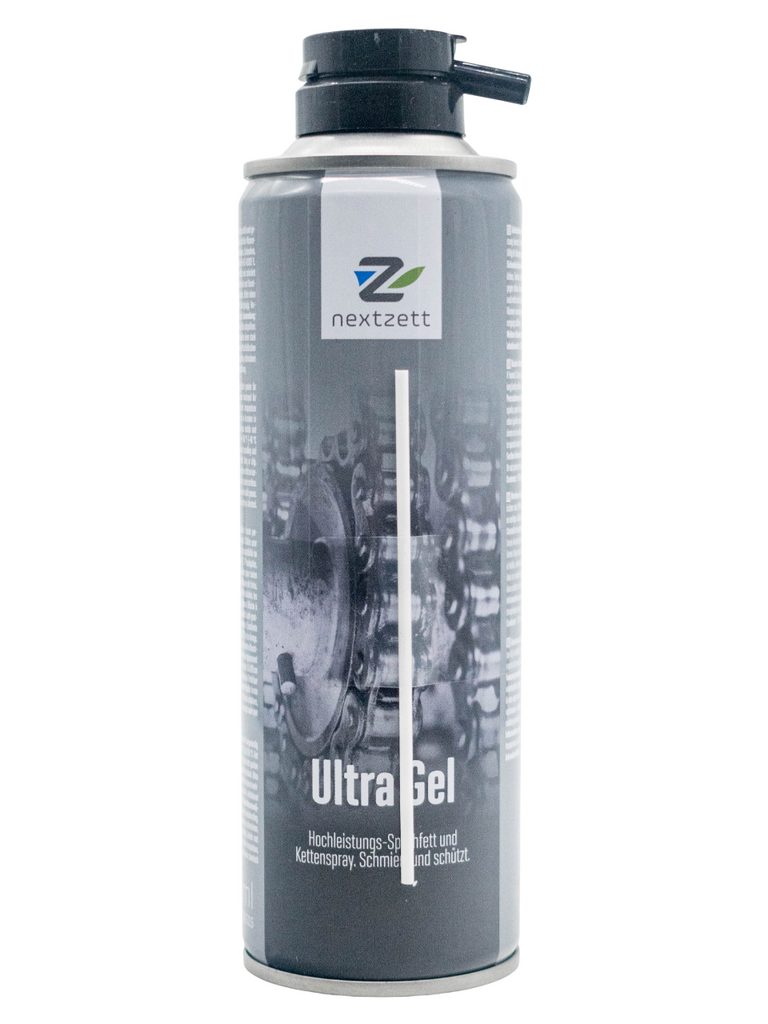 Front of a Nextzett Ultra Gel Chain Lube High Performance Spray Grease Can.