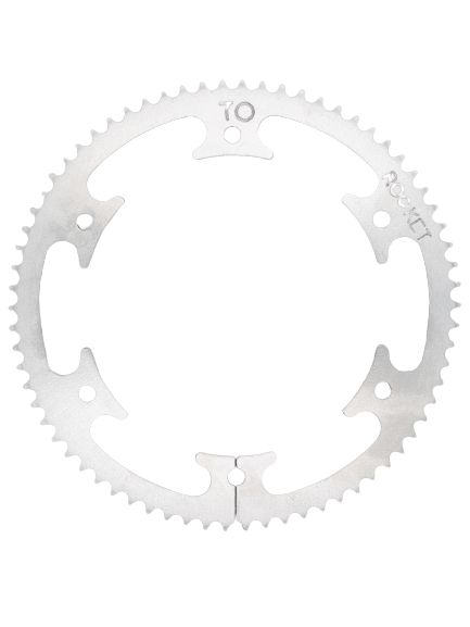 Top View of the Silver 70 Tooth #219 Rocket Sprocket Rear Karting Sprocket.