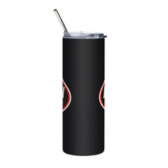 Back of a Black Lawson Speed Shop Steel Tumbler.