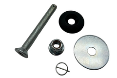 Set of mechanical parts including a bolt, washer, and other components on a white background