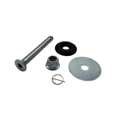 Set of metal screws and washers on a white background