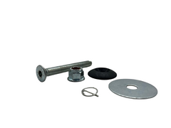 Set of mechanical components including a bolt, washer, and other parts on a white background