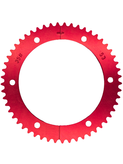 Top of a 53 Tooth #35 Red RLV Sprocket.