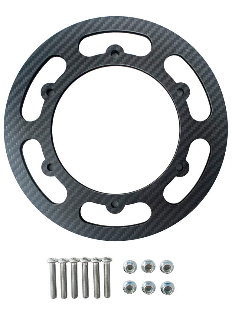 Carbon Fiber Two-Piece Sprocket Guard 200mm 7 7/8 Inch Diameter with Metric Hardware.
