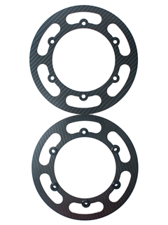 Top Down View of Both Pieces of the Carbon Fiber 200mm 7 7/8 Inch Diameter Sprocket Guard.