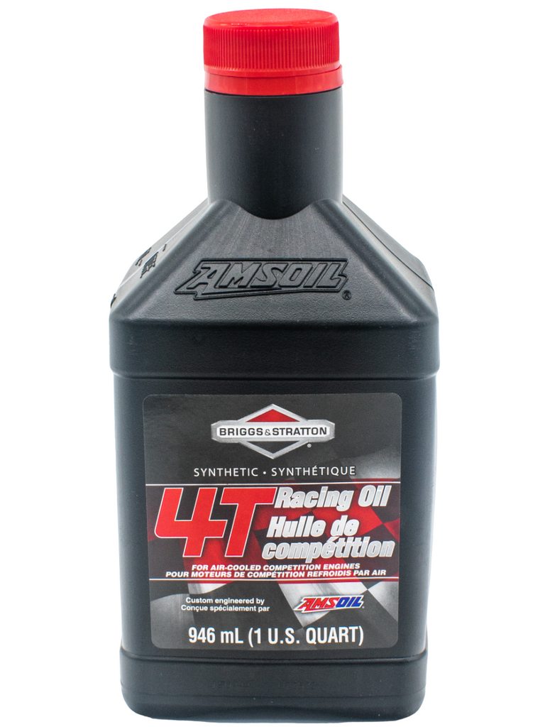 Front of an Amsoil 4T Racing Oil Bottle.